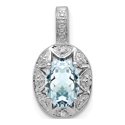 Sterling Silver Aquamarine & Diamond Pendant