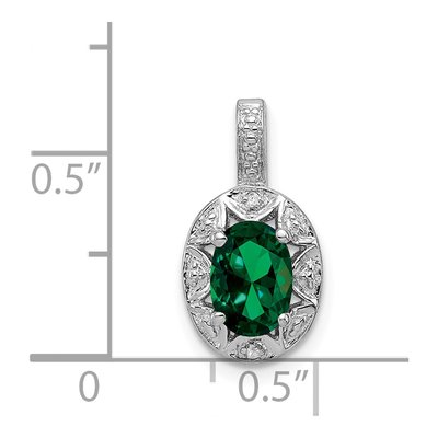 Sterling Silver Lab-Created Emerald & Diamond Pendant – view 5