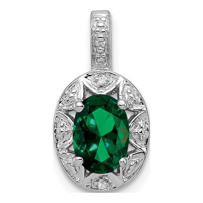 Sterling Silver Lab-Created Emerald & Diamond Pendant