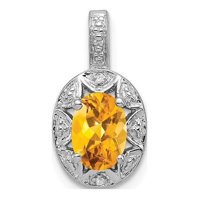 Sterling Silver Citrine & Diamond Birthstone Pendant
