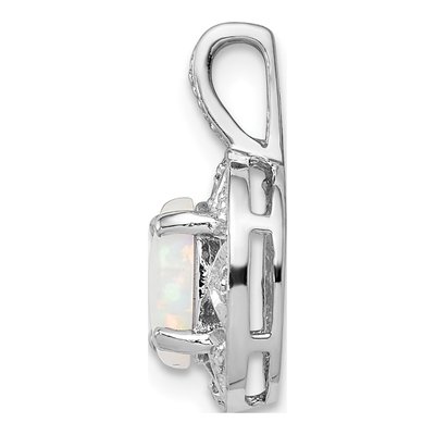 Sterling Silver Lab-Created Opal & Diamond October Birthstone Pendant – view 2