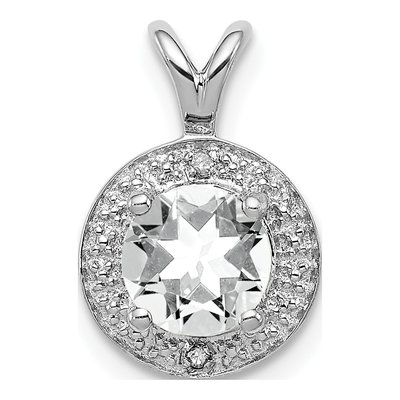 Sterling Silver White Topaz & Diamond Birthstone Pendant