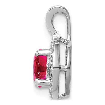 Sterling Silver Lab-Created Ruby & Diamond Halo Pendant – view 3