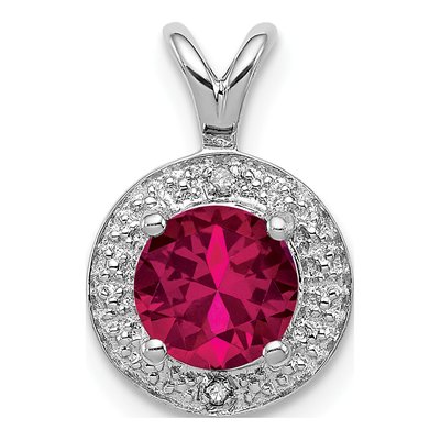 Sterling Silver Lab-Created Ruby & Diamond Halo Pendant