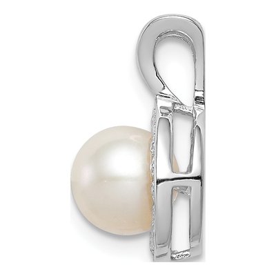 Sterling Silver Freshwater Cultured Pearl & Diamond Pendant – view 3