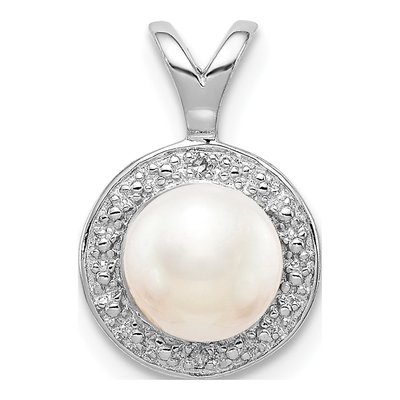 Sterling Silver Freshwater Cultured Pearl & Diamond Pendant