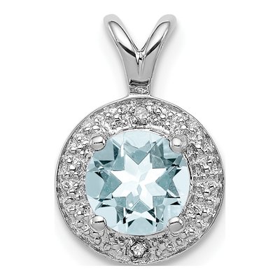 Sterling Silver Aquamarine & Diamond Pendant