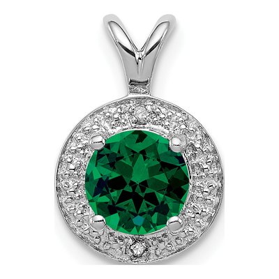 Sterling Silver Lab-Created Emerald & Diamond Pendant