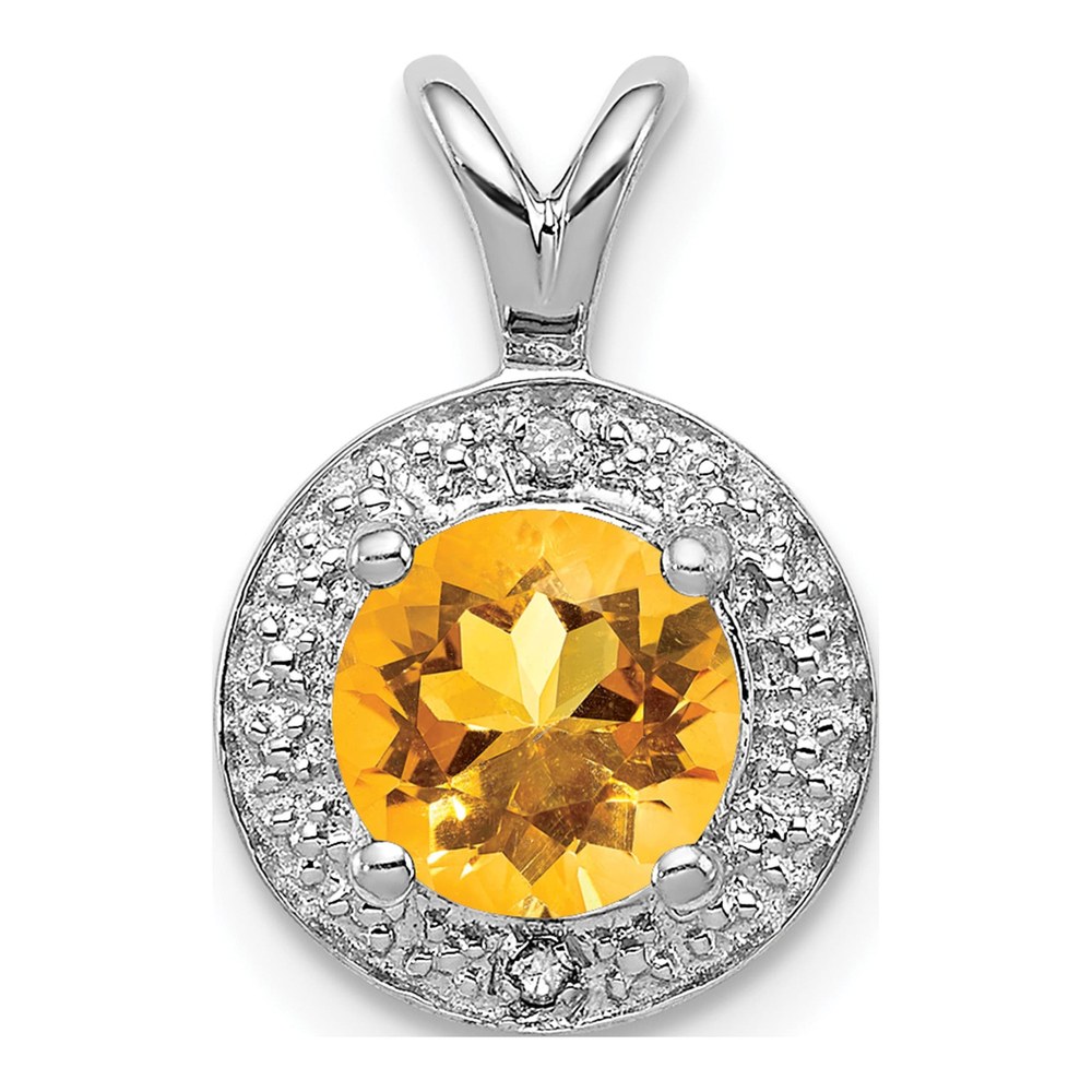 Sterling Silver Citrine & Diamond Pendant