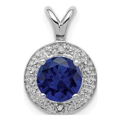 Sterling Silver Lab-Created Sapphire & Diamond Pendant