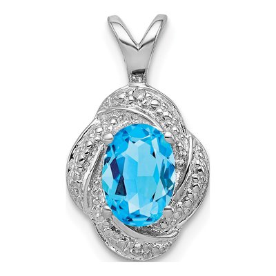 Sterling Silver Swiss Blue Topaz & Diamond Pendant