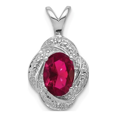 Sterling Silver Lab-Created Ruby & Diamond Birthstone Pendant