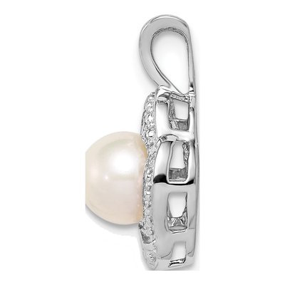 Sterling Silver Freshwater Cultured Pearl & Diamond June Birthstone Pendant – view 3