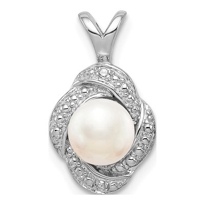 Sterling Silver Freshwater Cultured Pearl & Diamond June Birthstone Pendant