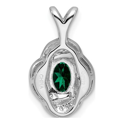 Sterling Silver Lab-Created Emerald & Diamond Pendant – view 4