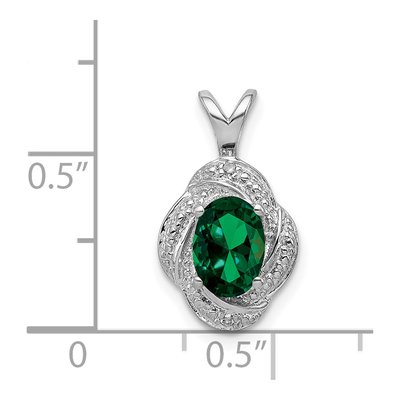 Sterling Silver Lab-Created Emerald & Diamond Pendant – view 5