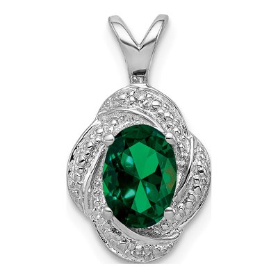 Sterling Silver Lab-Created Emerald & Diamond Pendant