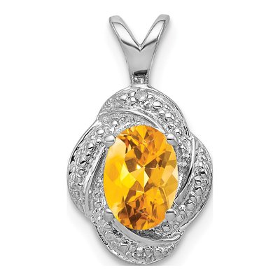 Sterling Silver Citrine & Diamond Birthstone Pendant