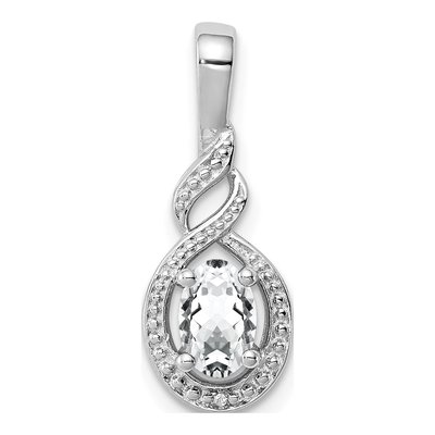 Sterling Silver White Topaz & Diamond Birthstone Pendant