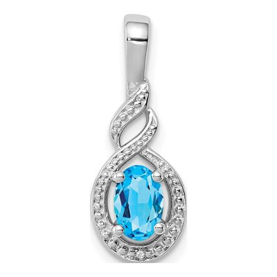 Sterling Silver Swiss Blue Topaz & Diamond Pendant