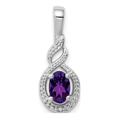 Sterling Silver Amethyst & Diamond Birthstone Pendant