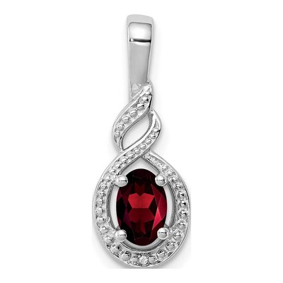 Sterling Silver Garnet & Diamond January Birthstone Pendant