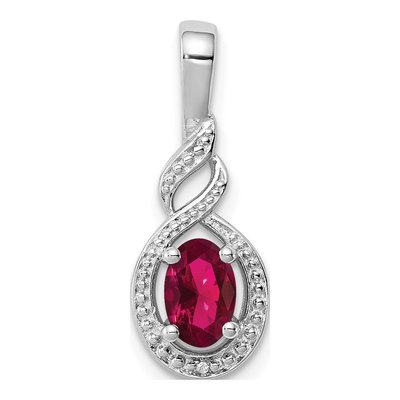 Sterling Silver Lab-Created Ruby & Diamond Pendant