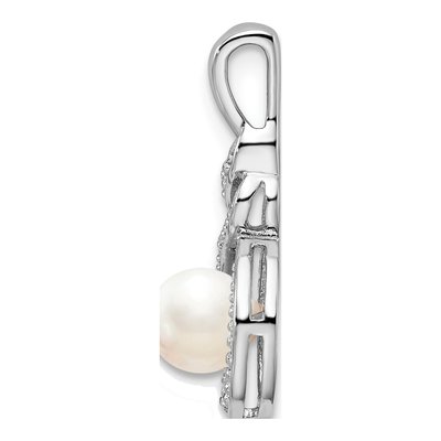 Sterling Silver Freshwater Cultured Pearl & Diamond Pendant – view 3