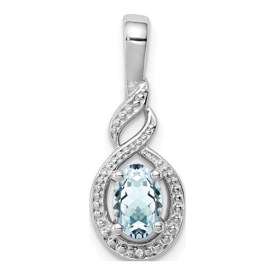 Sterling Silver Aquamarine & Diamond Pendant