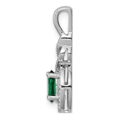 Sterling Silver Lab-Created Emerald & Diamond Pendant – view 3