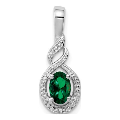 Sterling Silver Lab-Created Emerald & Diamond Pendant