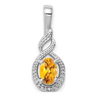 Sterling Silver Citrine & Diamond Birthstone Pendant