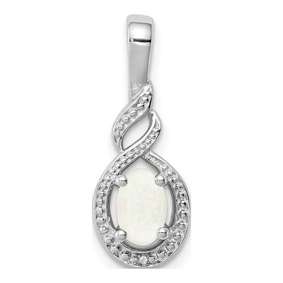 Sterling Silver Lab-Created Opal & Diamond Birthstone Pendant