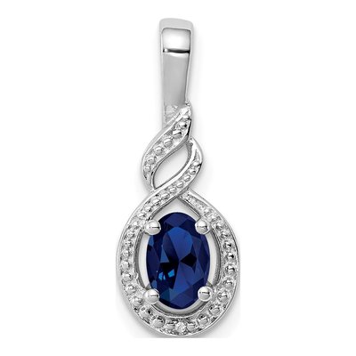 Sterling Silver Lab-Created Sapphire & Diamond Birthstone Pendant