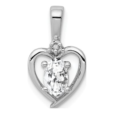 Sterling Silver White Topaz & Diamond Heart Pendant