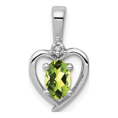 Sterling Silver Peridot & Diamond Heart Pendant