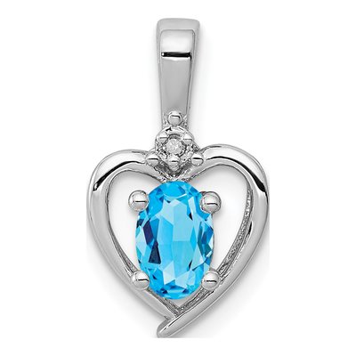 Sterling Silver Swiss Blue Topaz & Diamond Heart Pendant
