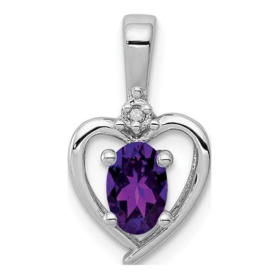 Sterling Silver Amethyst & Diamond Heart Pendant