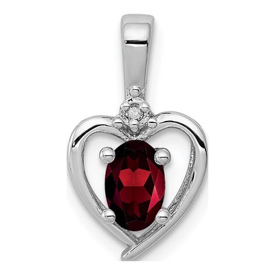 Sterling Silver Garnet & Diamond Heart Pendant
