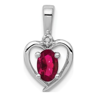 Sterling Silver Ruby & Diamond Heart Pendant
