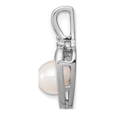 Sterling Silver Freshwater Cultured Pearl & Diamond Heart Pendant – view 2