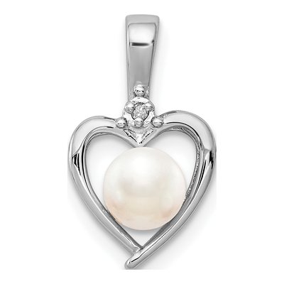 Sterling Silver Freshwater Cultured Pearl & Diamond Heart Pendant