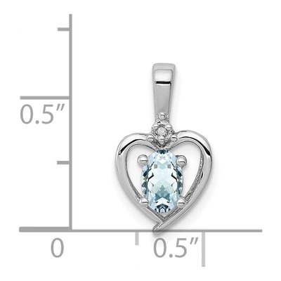 Sterling Silver Aquamarine & Diamond Heart Pendant – view 5
