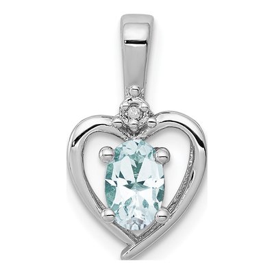 Sterling Silver Aquamarine & Diamond Heart Pendant