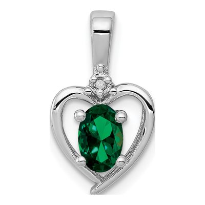 Sterling Silver Emerald & Diamond Heart Pendant