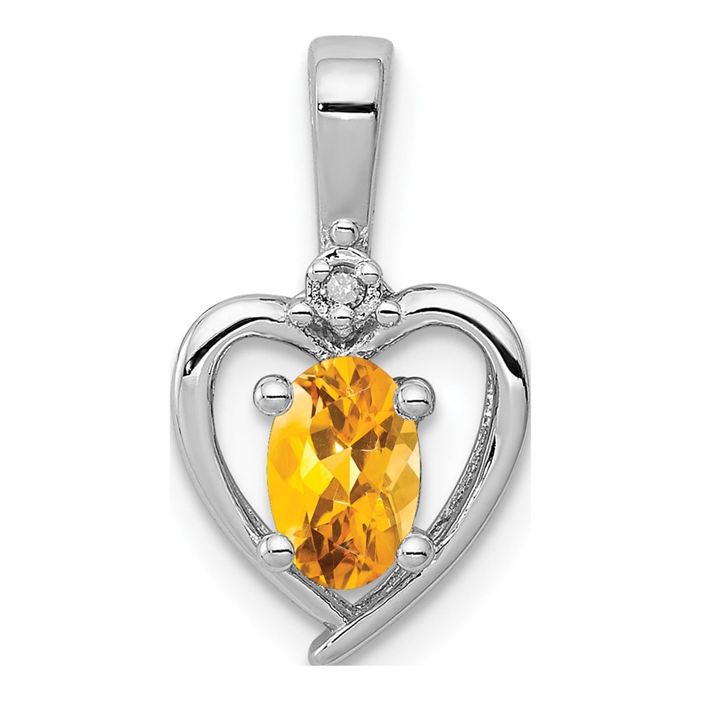 Sterling Silver Citrine & Diamond Heart Pendant