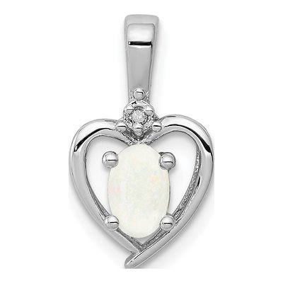 Sterling Silver Opal & Diamond Heart Pendant