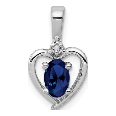 Sterling Silver Sapphire & Diamond Heart Pendant