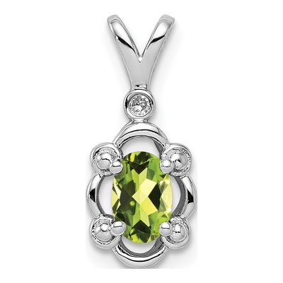 Sterling Silver Peridot & Diamond Birthstone Pendant