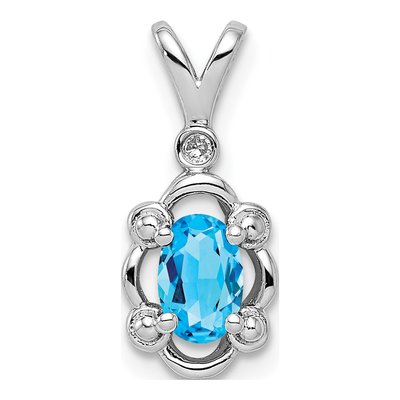 Sterling Silver Swiss Blue Topaz & Diamond Pendant